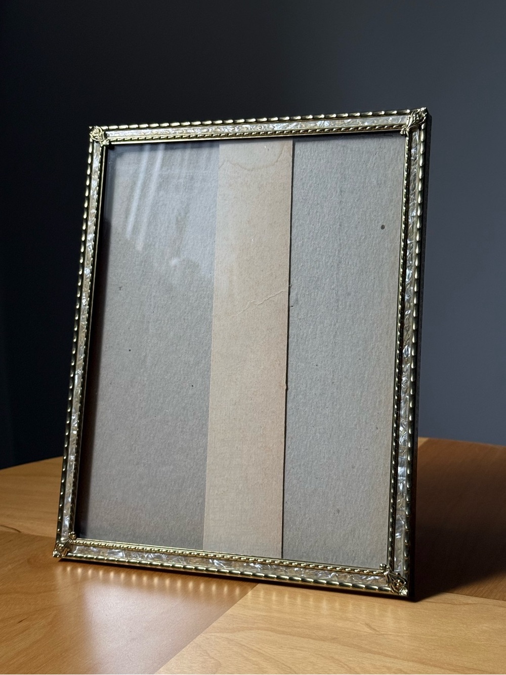 7x9" Ornate Faux Gold & Mother of Pearl Wall Shelf c1970s Vintage Photo Frame